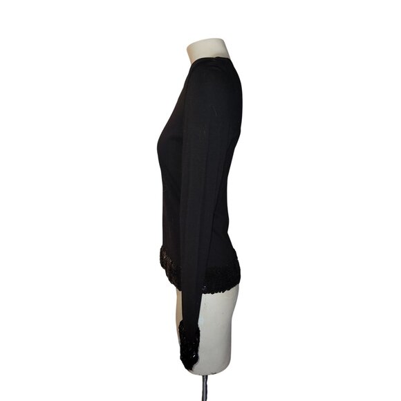 Le Tricot Longhin Black Long Sleeve sweater‎ Sequined Hem Cuffs Size S designer - Picture 2 of 8